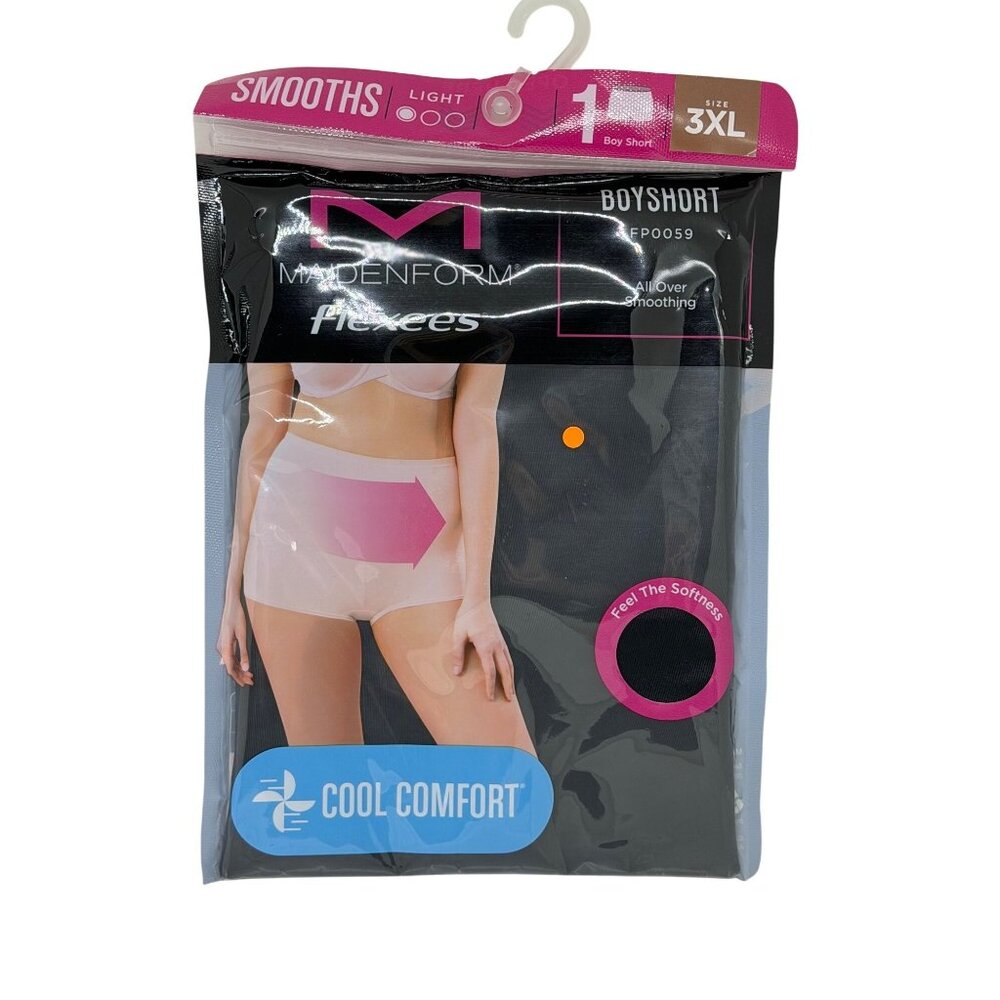 NWT‎ Maidenform Flexees Boyshort FP0059 3XL Black Light Smoothing Cool Comfort